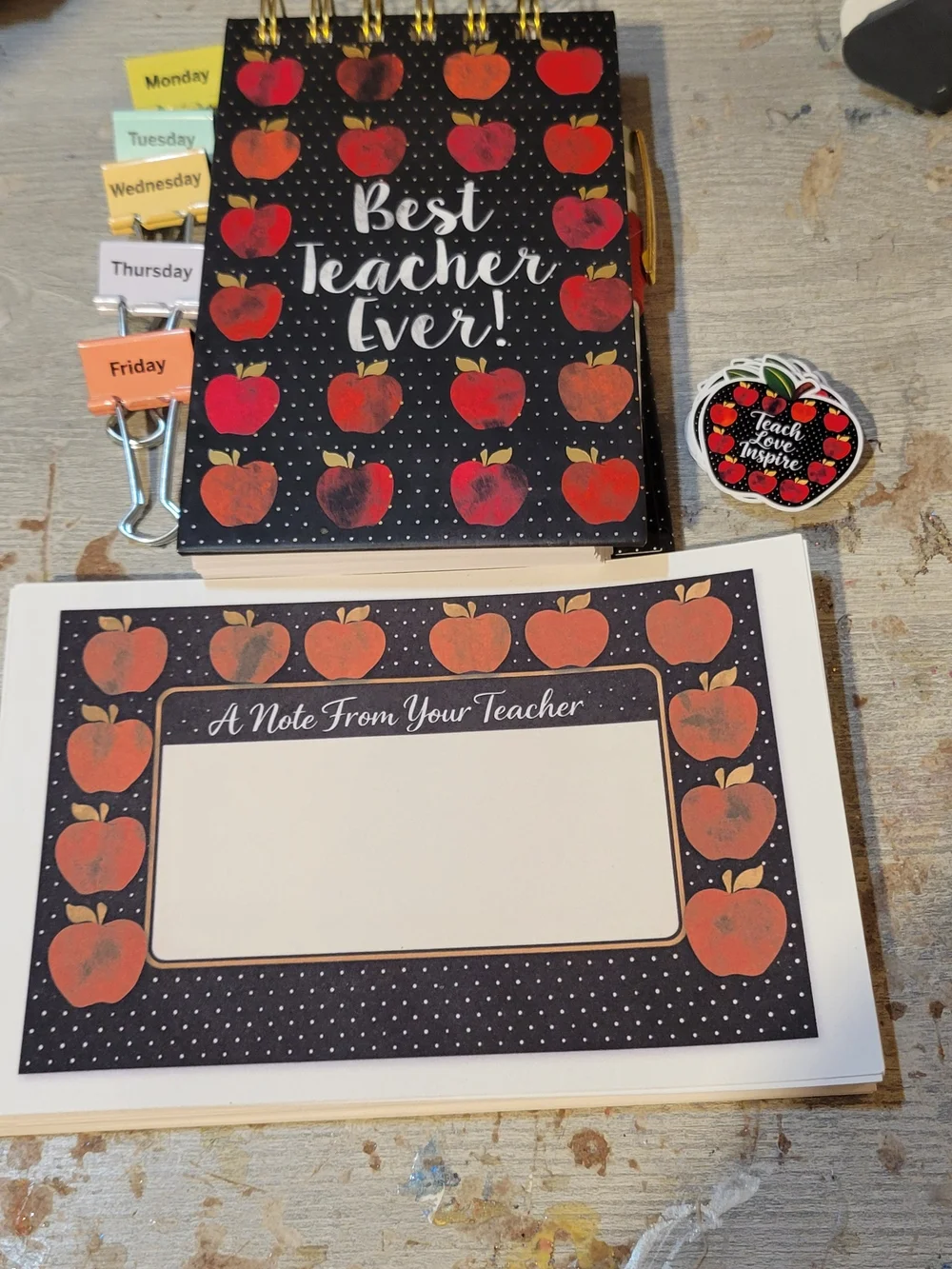 Best Teacher Ever Spiral Notebook - Black with Red Apple Design